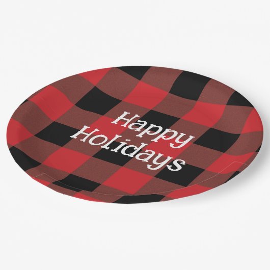 Feestelijke Black & Red Plaid Vakantiepapier Borde Papieren Bordje (Gekanteld)