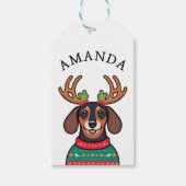 Feestelijke Black Teckel Kerstnaam Cadeaulabel (Voorkant)