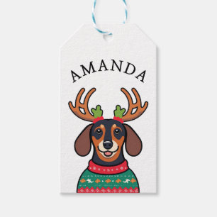 Feestelijke Black Teckel Kerstnaam Cadeaulabel