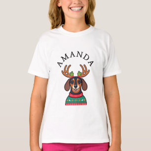 Feestelijke Black Teckel Kerstnaam T-shirt
