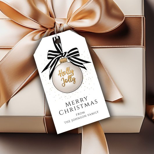 Feestelijke Black White Christmas Bauble Cadeaulabel
