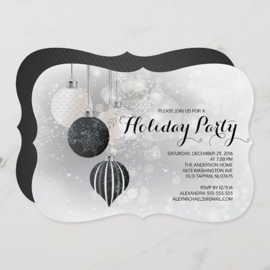 Feestelijke Black & White Holiday Party Kaart (Voorkant / Achterkant)
