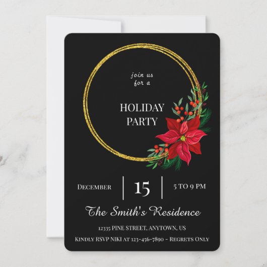Feestelijke Black Wreath Holiday Party Schattige E Kaart (Voorkant)