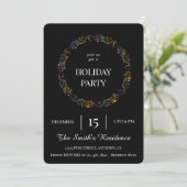 Feestelijke Black Wreath Holiday Party Schattige E Kaart (Staand voorkant)