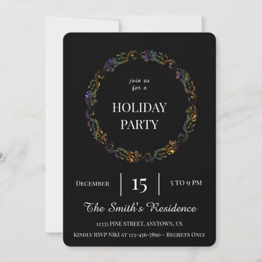 Feestelijke Black Wreath Holiday Party Schattige E Kaart (Voorkant)