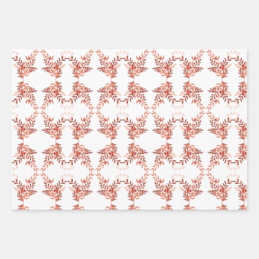 Feestelijke bladbloemige kerst traditioneel rood inpakpapier vel (Voorkant)