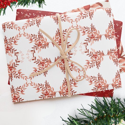 Feestelijke bladbloemige kerst traditioneel rood inpakpapier vel