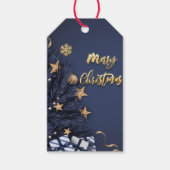 Feestelijke blauw en gouden Merry Christmas Gift L Cadeaulabel (Voorkant)
