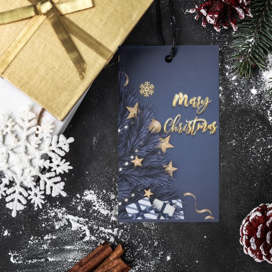 Feestelijke blauw en gouden Merry Christmas Gift L Cadeaulabel
