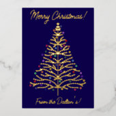 Feestelijke Blauw & Goud Moderne Kerstboom Persoon Folie Feestdagenkaart (Voorkant)