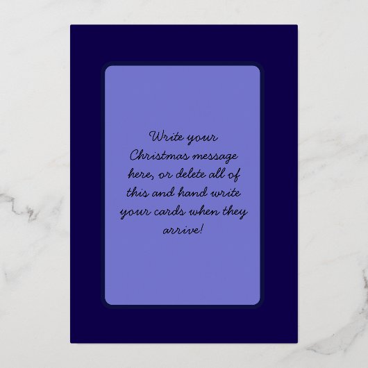 Feestelijke Blauw & Goud Moderne Kerstboom Persoon Folie Feestdagenkaart (Achterkant)