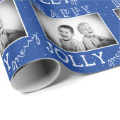 Feestelijke Blauw Wit Typografie Kerstfoto Cadeaupapier (Rol Hoek)