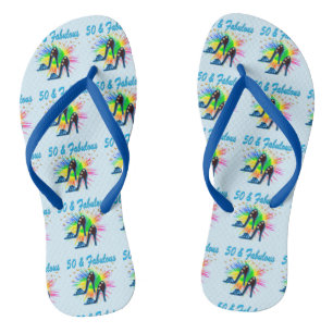 FEESTELIJKE BLAUWE 50E VERJAARDAG TEENSLIPPERS
