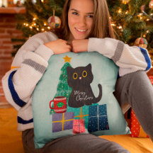 Feestelijke Blauwe Cute Kat Koffie Prettig Kerstfe