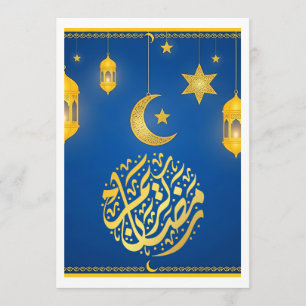 Feestelijke Blauwe en Gouden Arabische Calligrafie Kaart