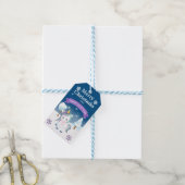 Feestelijke Blauwe en Paarse Kerst Eenhoorn Cadeaulabel (Met Touw)
