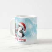 Feestelijke Blauwe en Rode Leuke Pinguïn Vrolijk K Koffiemok (Voorkant links)