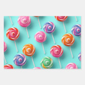 Feestelijke Blauwe en Roze Lollipops Snoep Lane Inpakpapier Vel (Voorkant 2)
