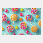 Feestelijke Blauwe en Roze Lollipops Snoep Lane Inpakpapier Vel (Voorkant)