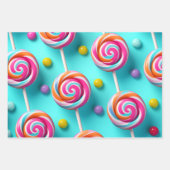 Feestelijke Blauwe en Roze Lollipops Snoep Lane Inpakpapier Vel (Voorkant 3)
