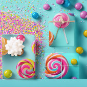 Feestelijke Blauwe en Roze Lollipops Snoep Lane Inpakpapier Vel