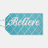 Feestelijke Blauwe en Zilveren 'Geloof' Vakantie Cadeaulabel (Achterkant Horizontaal)