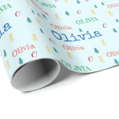 Feestelijke Blauwe Kerst Herhalende Naam Gepersona Cadeaupapier (Rol Hoek)