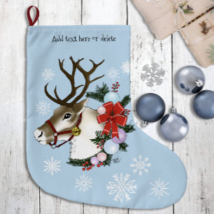 Feestelijke blauwe kerst-reindeerkrans grote kerstsok