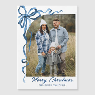 Feestelijke Blauwe Kerstboog Foto Magnetische Kaar