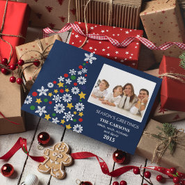 Feestelijke Blauwe Kerstboom Vakantie Fotokaart Feestdagenkaart