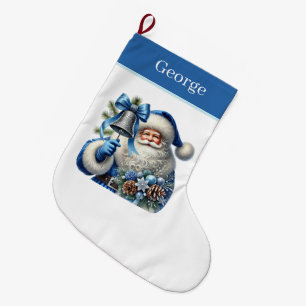 Feestelijke blauwe Kerstman voeg naam toe Grote Kerstsok