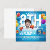 Feestelijke Blauwe Kinderverjaardagsfeest Foto Kaart (Voorkant / Achterkant)