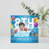 Feestelijke Blauwe Kinderverjaardagsfeest Foto Kaart (Staand voorkant)