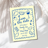 Feestelijke Blauwe Kust Bruiloft Save the Date