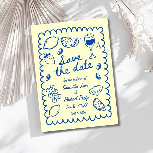 Feestelijke Blauwe Kust Bruiloft Save the Date