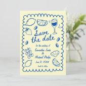 Feestelijke Blauwe Kust Bruiloft Save the Date (Staand voorkant)