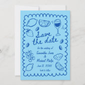 Feestelijke Blauwe Kust Bruiloft Save the Date (Voorkant)