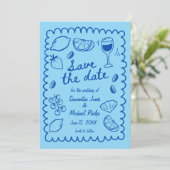 Feestelijke Blauwe Kust Bruiloft Save the Date (Staand voorkant)