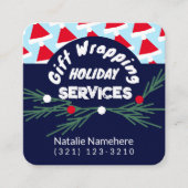 Feestelijke Blauwe Moderne Professionele Gift Wrap Vierkante Visitekaartje (Voorkant)