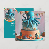 FEESTELIJKE BLAUWE OCTOPUS THEMA VERJAARDAGSTAART KAART (Voorkant / Achterkant)