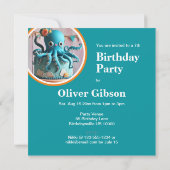 FEESTELIJKE BLAUWE OCTOPUS THEMA VERJAARDAGSTAART KAART (Achterkant)