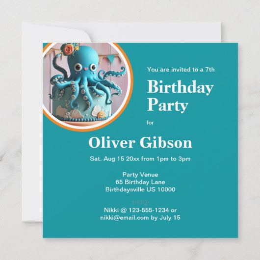 FEESTELIJKE BLAUWE OCTOPUS THEMA VERJAARDAGSTAART KAART (Achterkant)