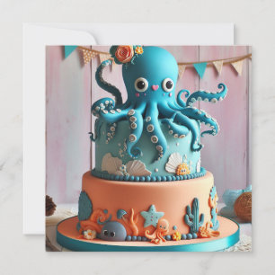 FEESTELIJKE BLAUWE OCTOPUS THEMA VERJAARDAGSTAART KAART