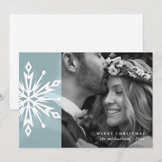 Feestelijke Blauwe Sneeuwvlok Kerstmis Foto Feestdagenkaart (Voorkant / Achterkant)