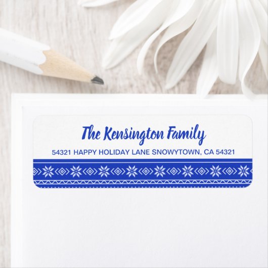 Feestelijke Blauwe Sneeuwvlok Vakantie Sweater Pat Etiket (Insitu)