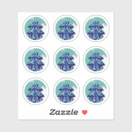 Feestelijke Blauwe Versierde Kerstboom Sticker Set
