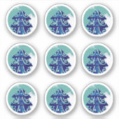 Feestelijke blauwe versierde kerstboom stickerpakk sticker (Voorkant)