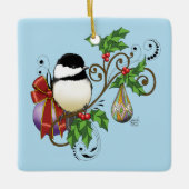 Feestelijke Blauwe Vintage Kerstmees Keramisch Ornament (Voorkant)