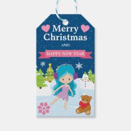 Feestelijke Blauwe Winterfee met Kerstmis Cadeaulabel