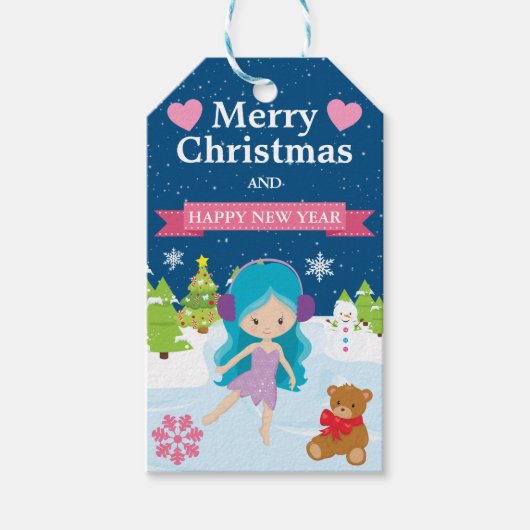 Feestelijke Blauwe Winterfee met Kerstmis Cadeaulabel (Voorkant)